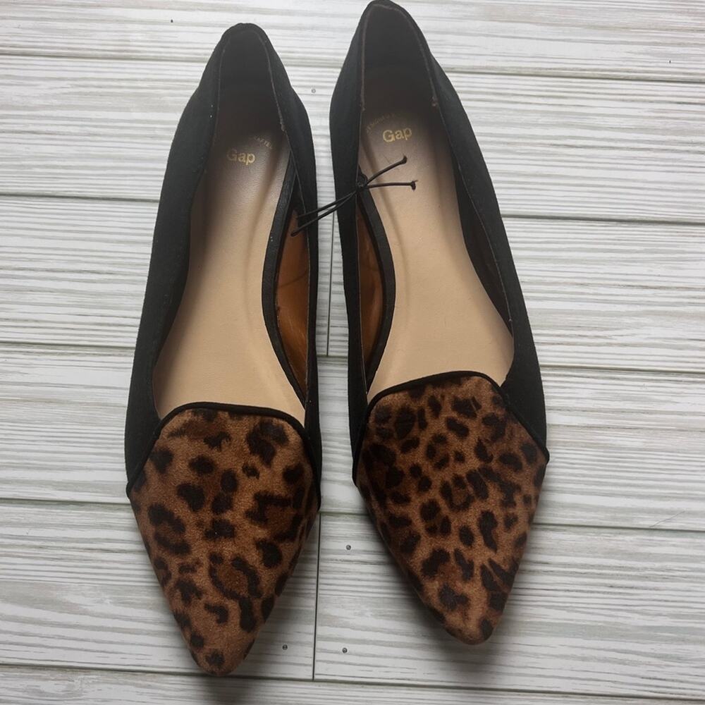 Gap Women’s  Black and Animal Print Pointed Toe D’Orsay Ballet Flats Sz 7